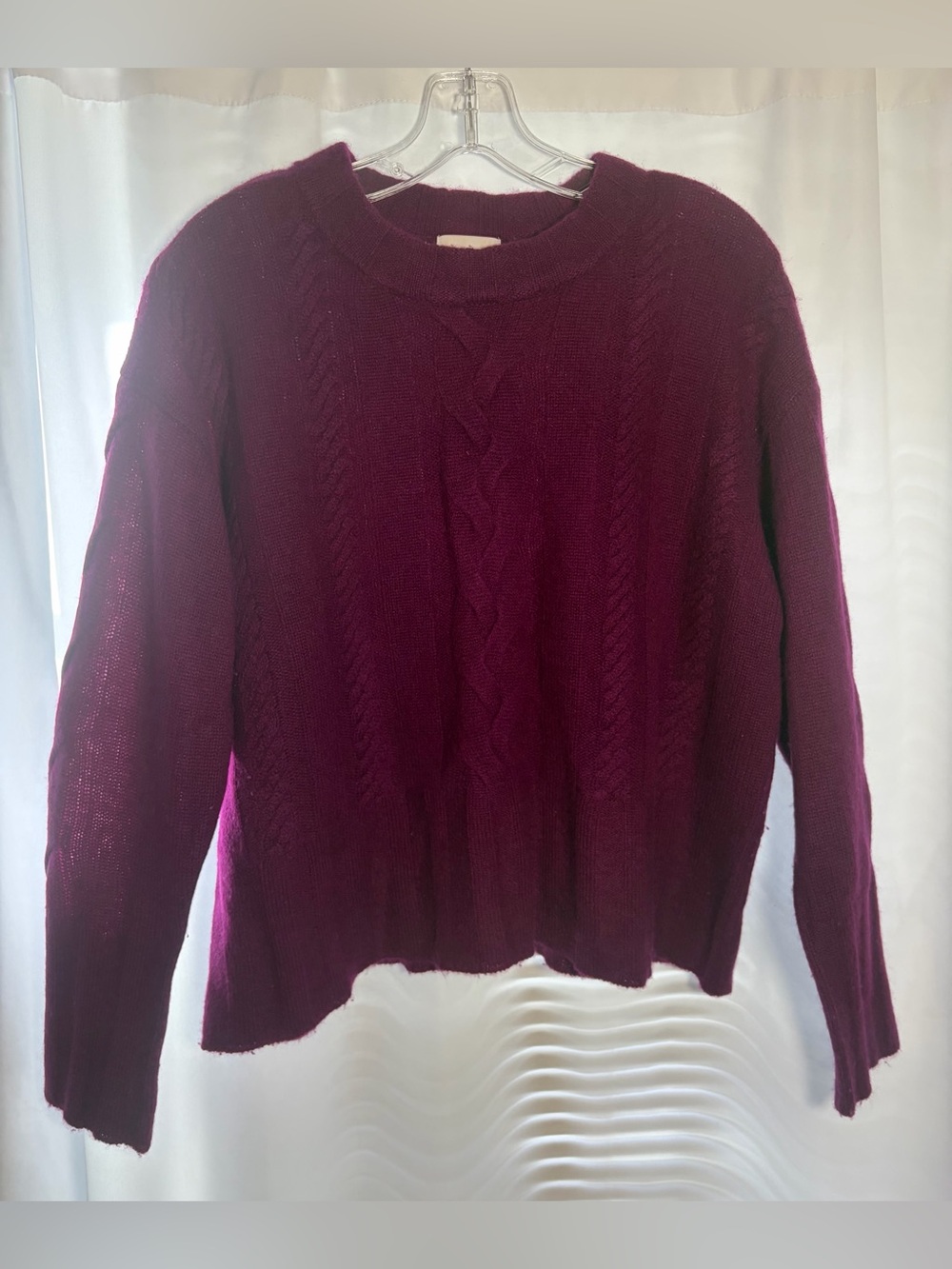 BRODIE Purple Cable Knit Cashmere Crewneck Sweater size L